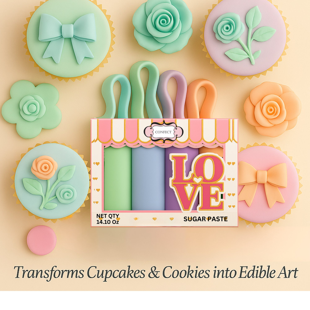 Confect Multipack of Mint green, Baby Blue, Lavender and Peach Sugarpaste 09 | Grocsy