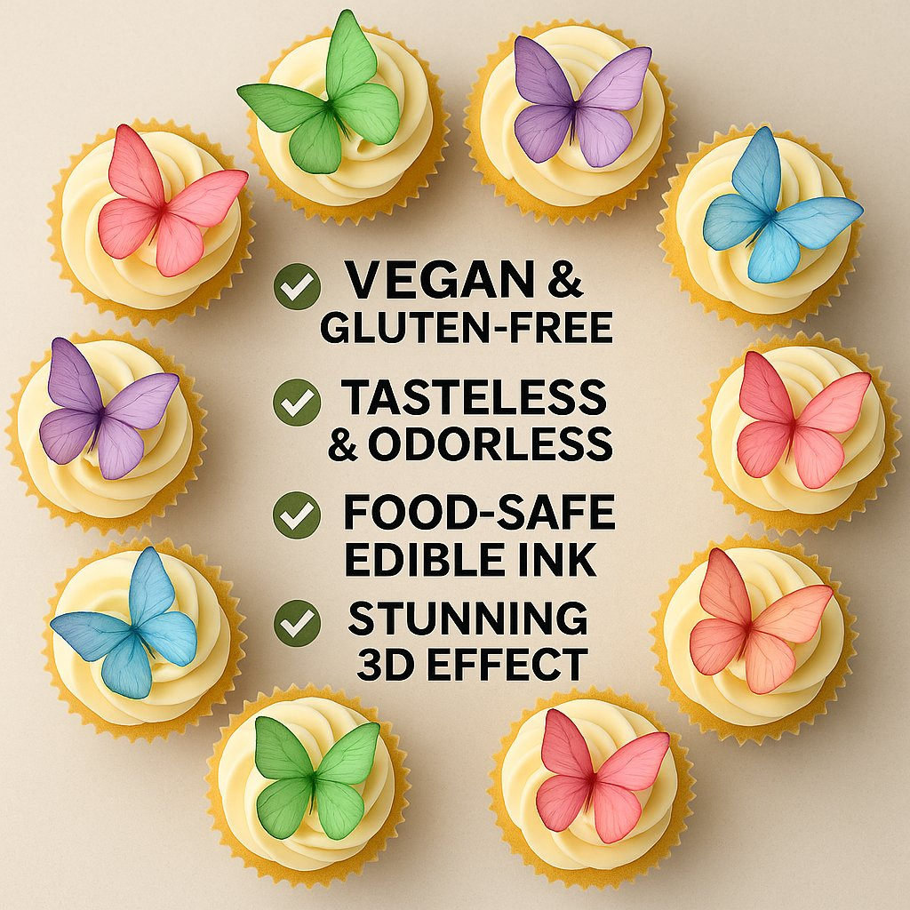 Confect Multicolor | Pack of 56 Edible Wafer Paper Butterflies | Grocsy
