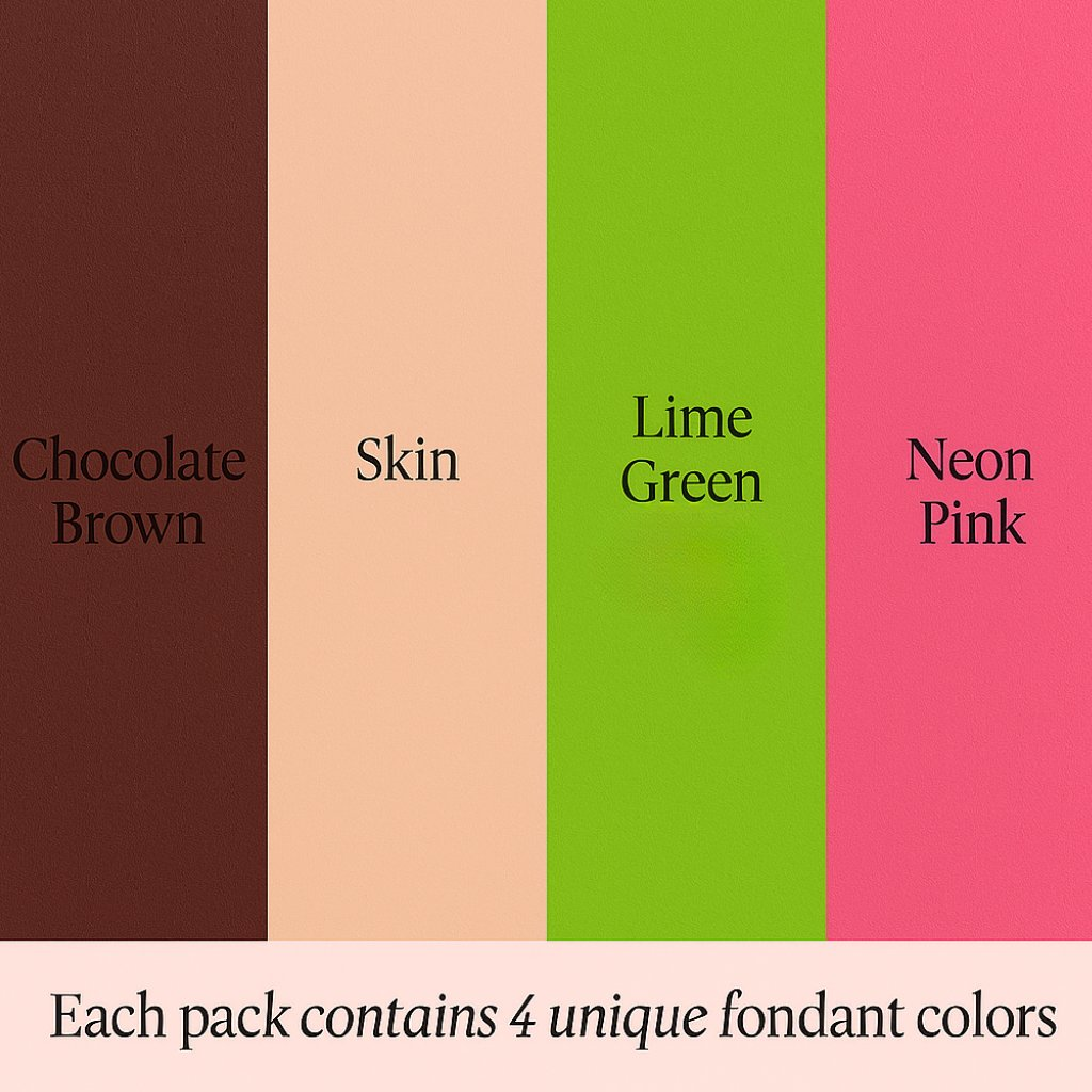 Confect Multipack of Brown, Skin, Lime Green and Neon Pink Sugarpaste 26 | Grocsy
