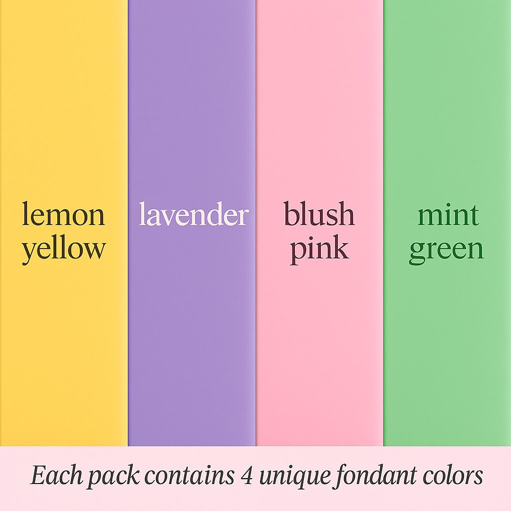Confect Multipack of Lemon Yellow, Lavender, Blush pink and Mint Green Sugarpaste 01 | Grocsy
