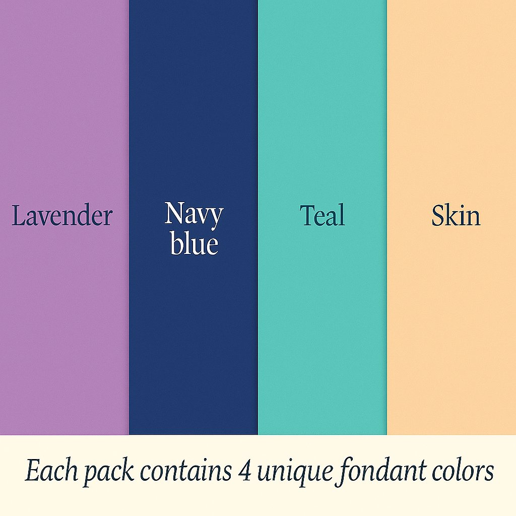 Confect Multipack of Lavender, Navy Blue, Teal and Skin Sugarpaste 15 | Grocsy