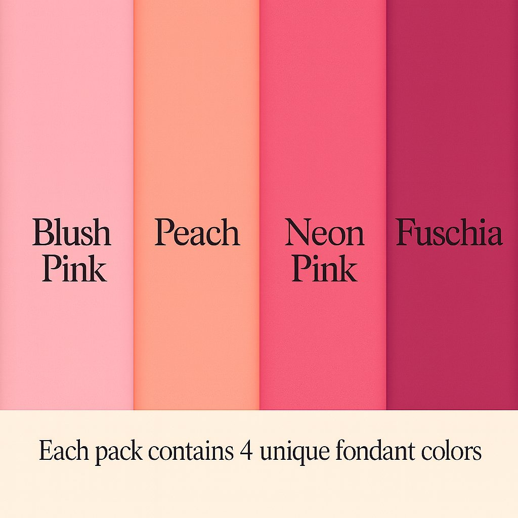 Confect Multipack of Blush Pink, Peach, Neon Pink and Fuchsia Pink Sugarpaste 21 | Grocsy