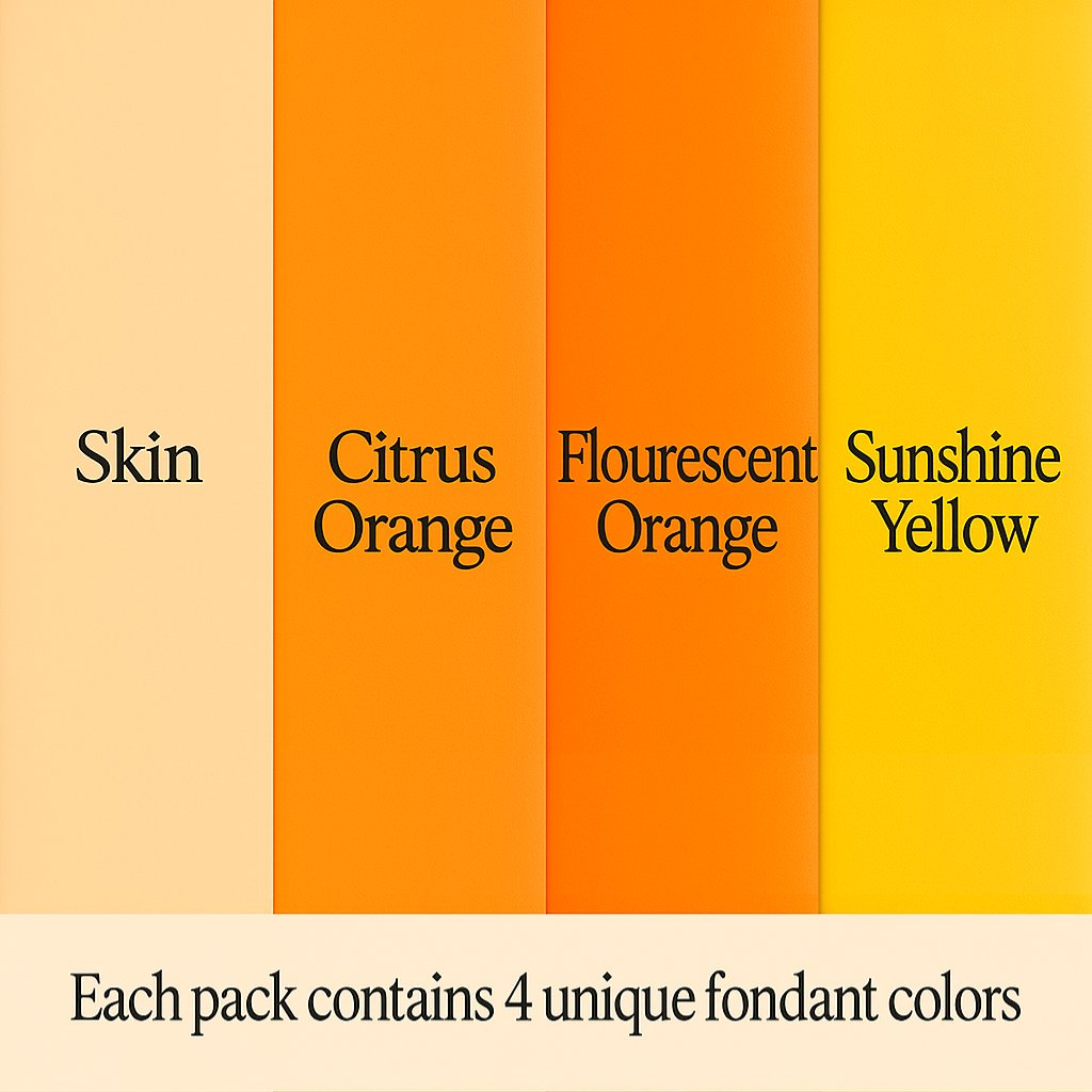 Confect Multipack of Ivory, Orange, Fluorescent orange and Yellow Sugarpaste 18 | Grocsy