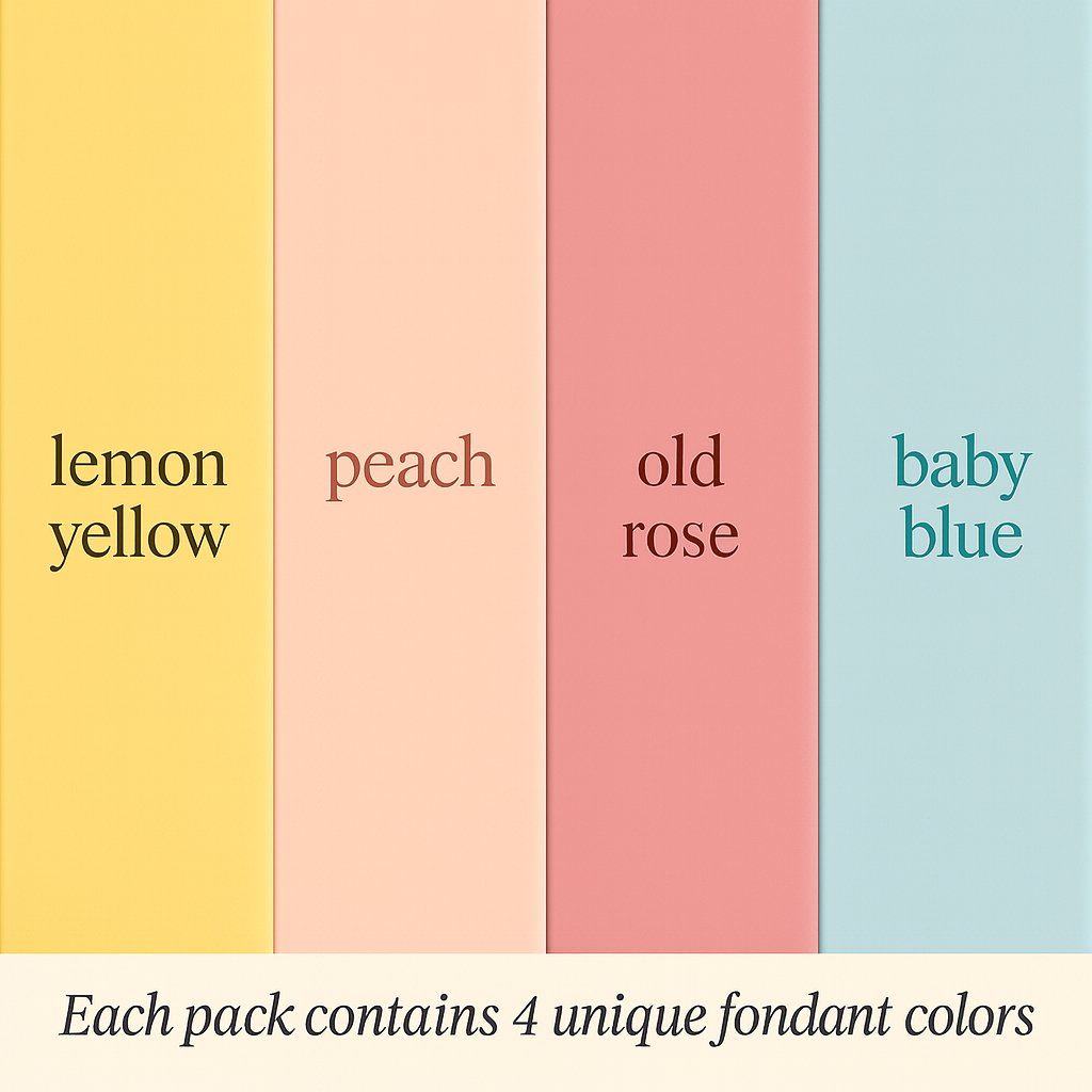 Confect Multipack of Lemon Yellow, Peach, Old rose and Baby Blue Sugarpaste 02 | Grocsy