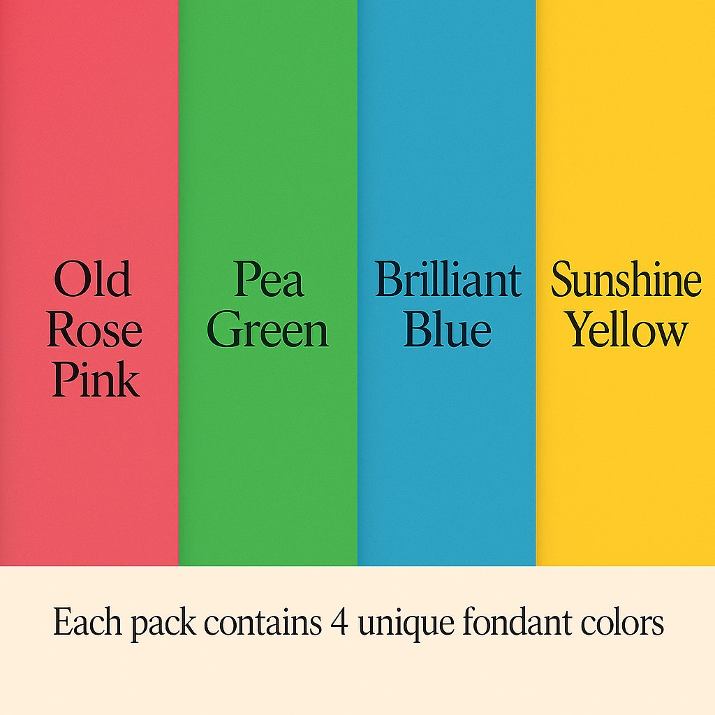 Confect Multipack of Old Rose, Pea Green, Brilliant Blue and Sunshine Yellow Sugarpaste 16 | Grocsy