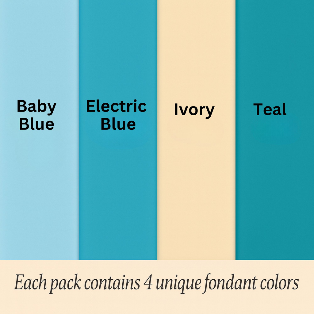 Confect Multipack of Baby Blue, Electric Blue, Ivory and Teal Sugarpaste 11 | Grocsy