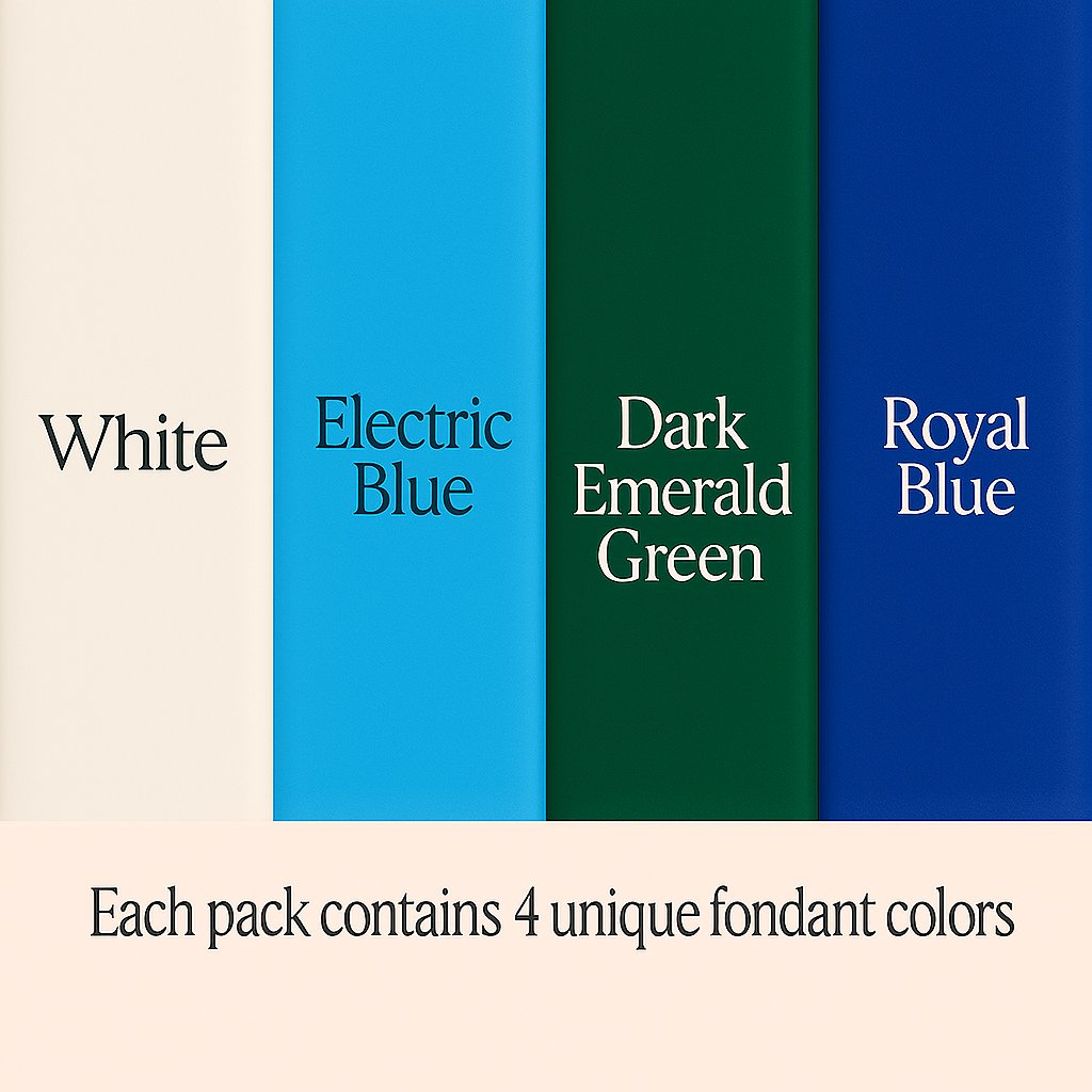 Confect Multipack of White, Electric Blue, Emerald Green and Royal Blue Sugarpaste 23 | Grocsy