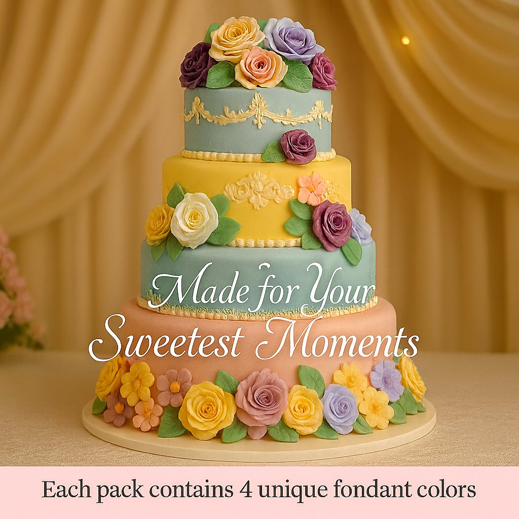 Confect Multipack of Lemon Yellow, Peach, Old rose and Baby Blue Sugarpaste 02 | Grocsy