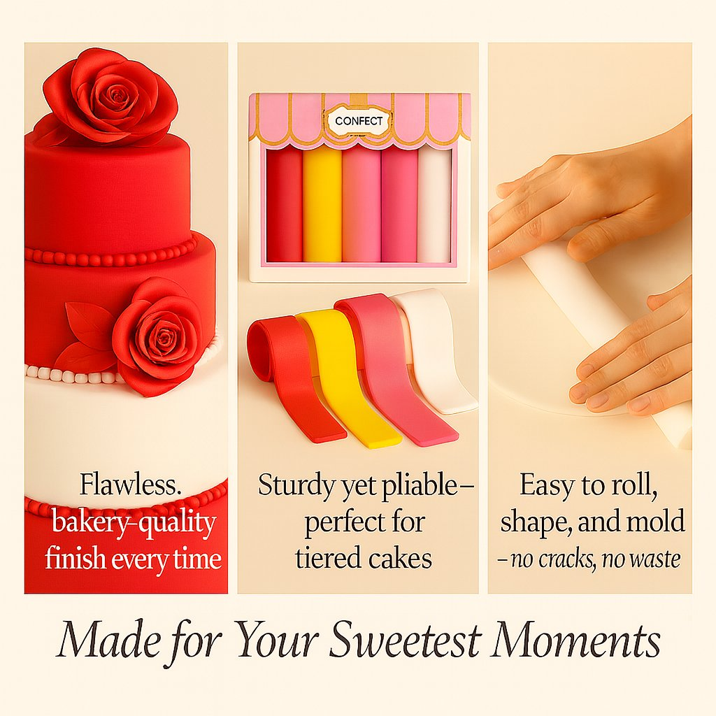 Confect Multipack of Red, yellow, old rose and White Sugarpaste 12 | Grocsy