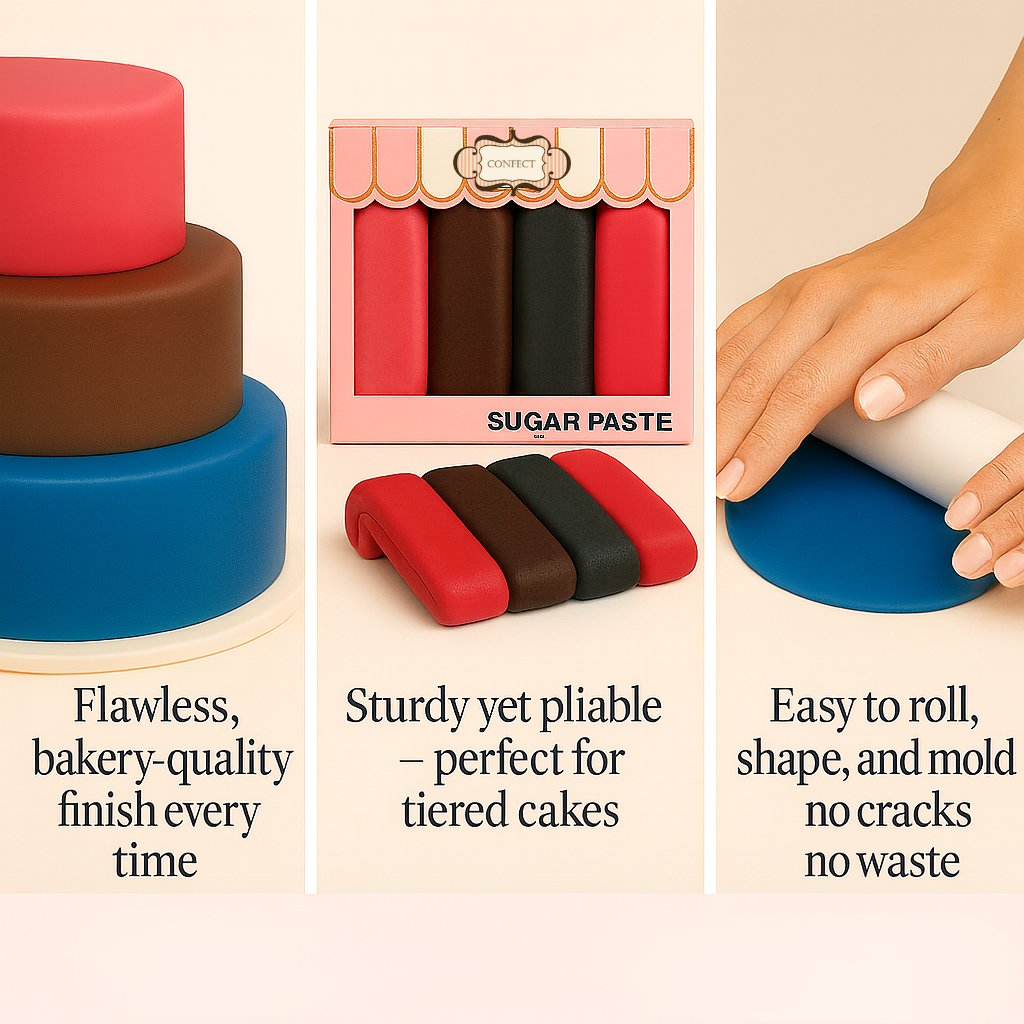 Confect Multipack of Royal Blue, Brown, Black and Red Sugarpaste 20 | Grocsy