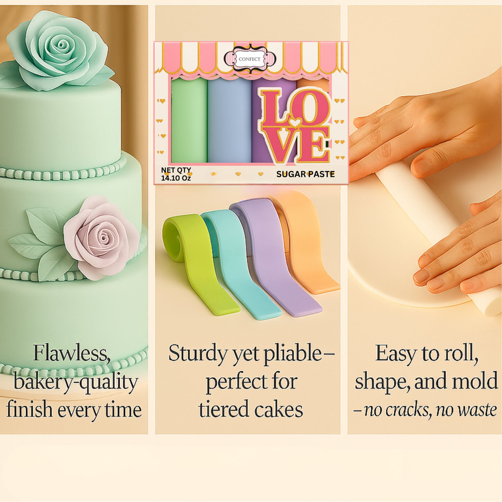 Confect Multipack of Mint green, Baby Blue, Lavender and Peach Sugarpaste 09 | Grocsy