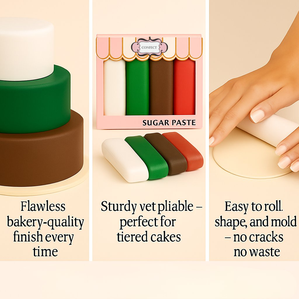 Confect Multipack of White, Emerald Green, Brown and Red Sugarpaste 19 | Grocsy
