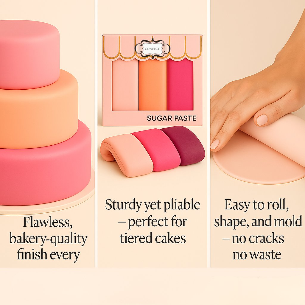 Confect Multipack of Blush Pink, Peach, Neon Pink and Fuchsia Pink Sugarpaste 21 | Grocsy
