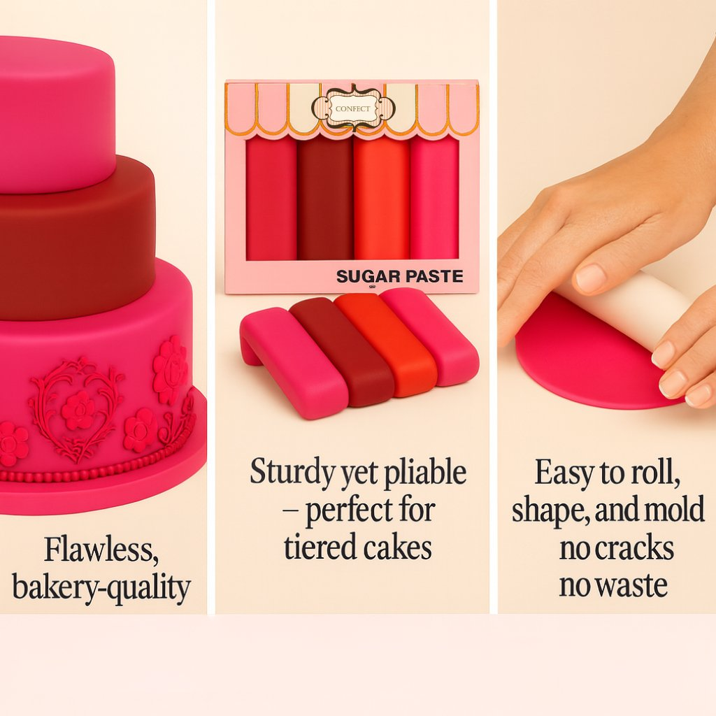 Confect Multipack of Magenta, Burgundy, Red and Neon Pink Sugarpaste 30 | Grocsy
