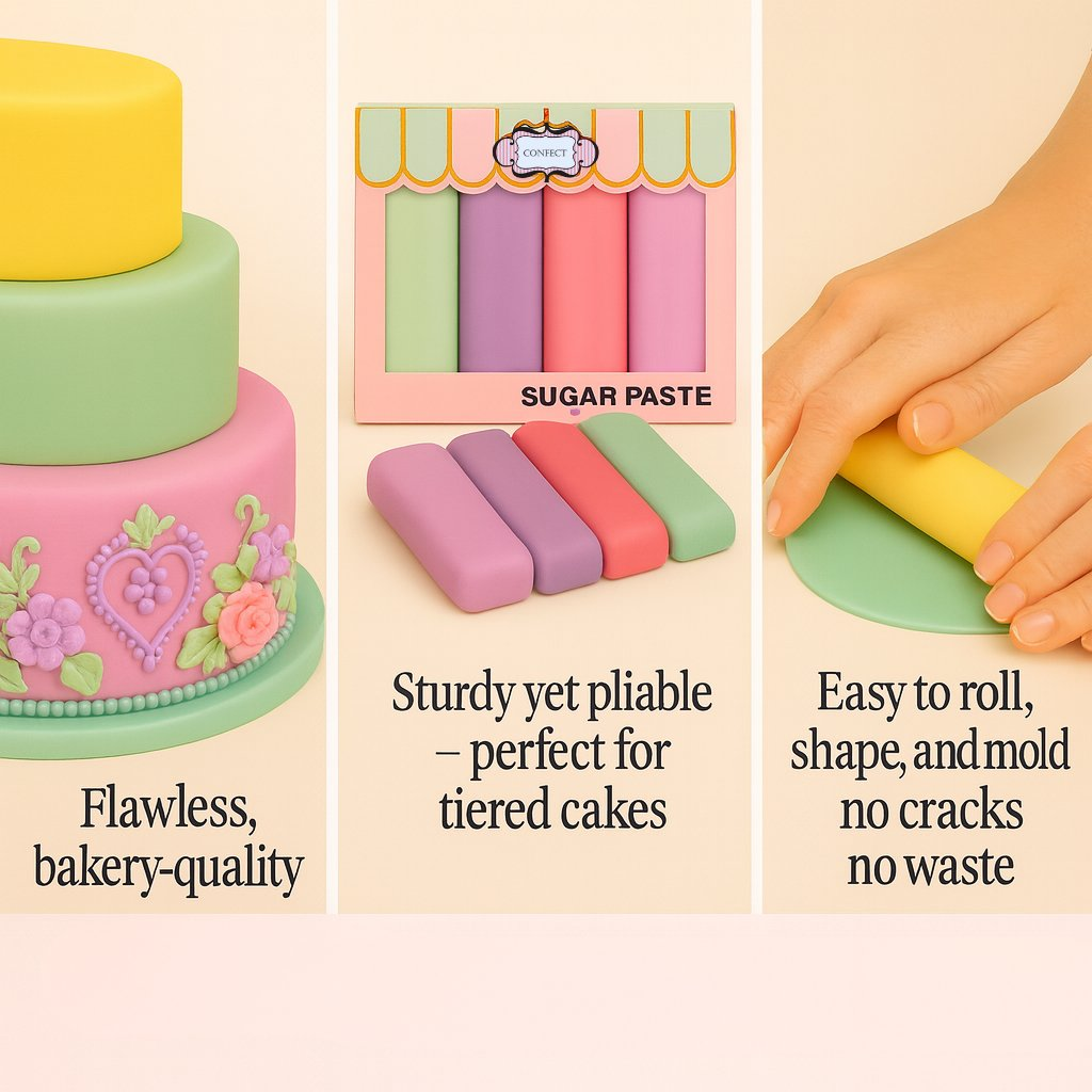 Confect Multipack of Lemon Yellow, Lavender, Blush pink and Mint Green Sugarpaste 01 | Grocsy