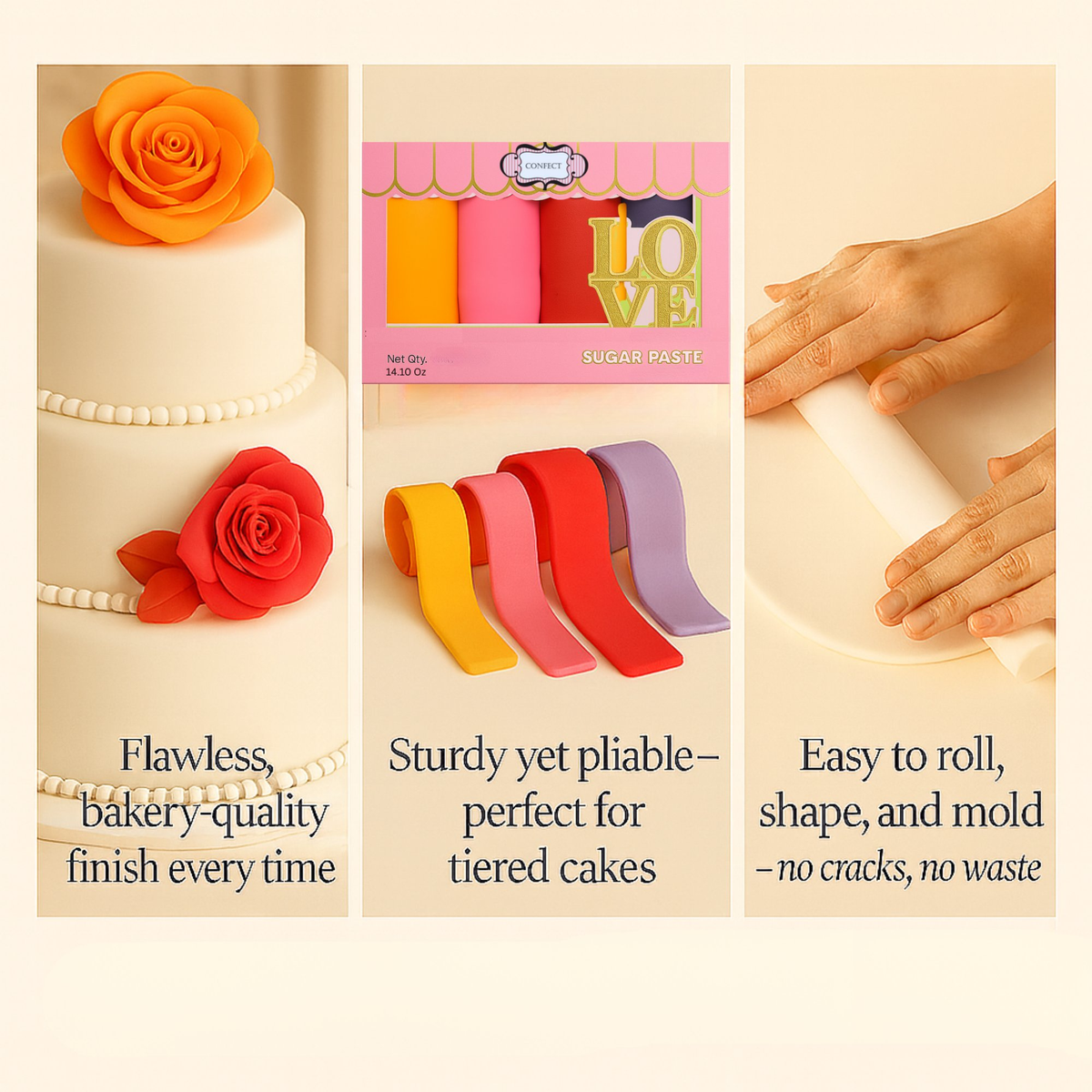 Confect Multipack of Orange, Hot pink, Red and Purple Sugarpaste 13 | Grocsy