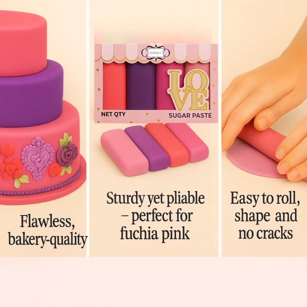 Confect Multipack of Melon Pink, Purple, Fuschia Pink and Old rose Sugarpaste 06 | Grocsy
