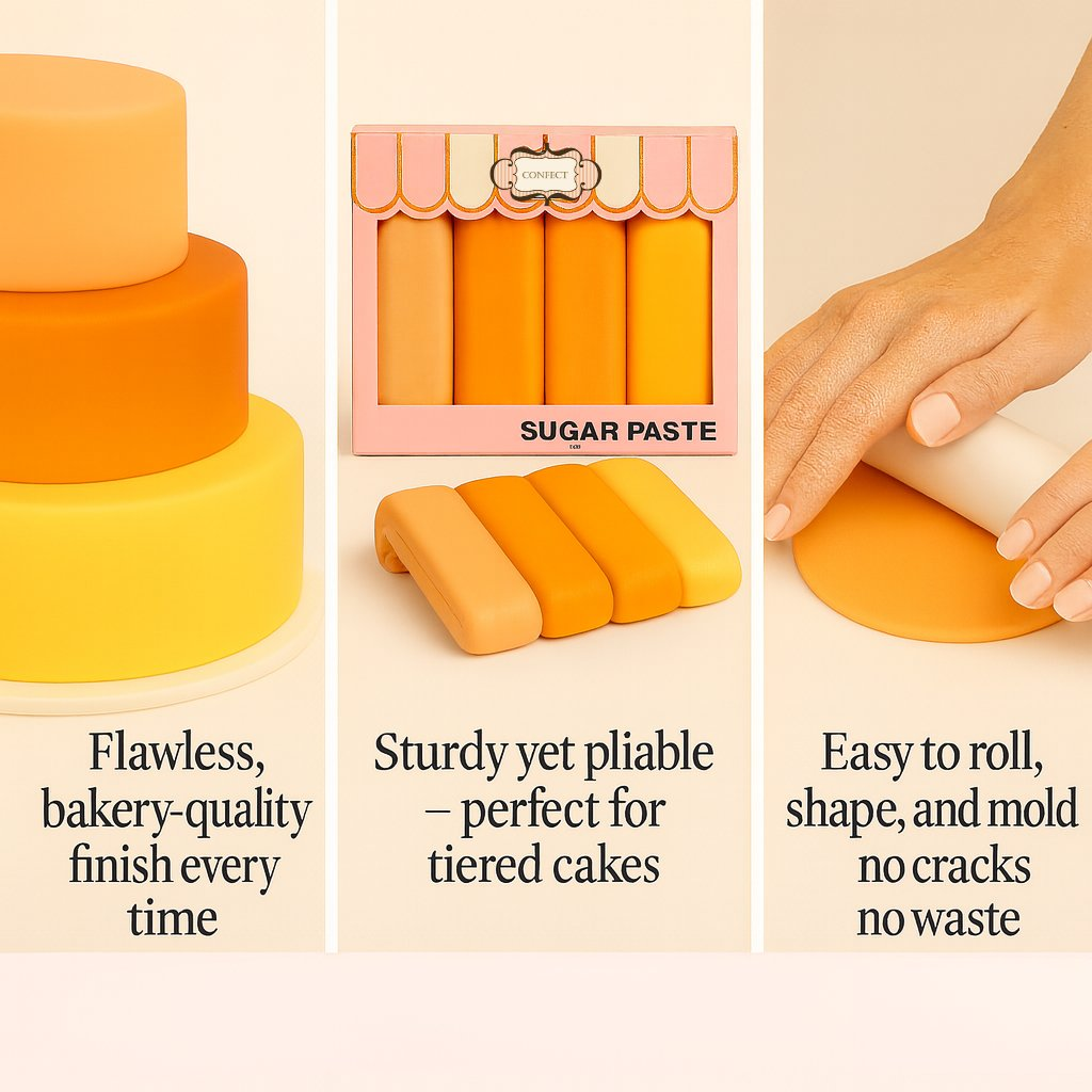Confect Multipack of Ivory, Orange, Fluorescent orange and Yellow Sugarpaste 18 | Grocsy