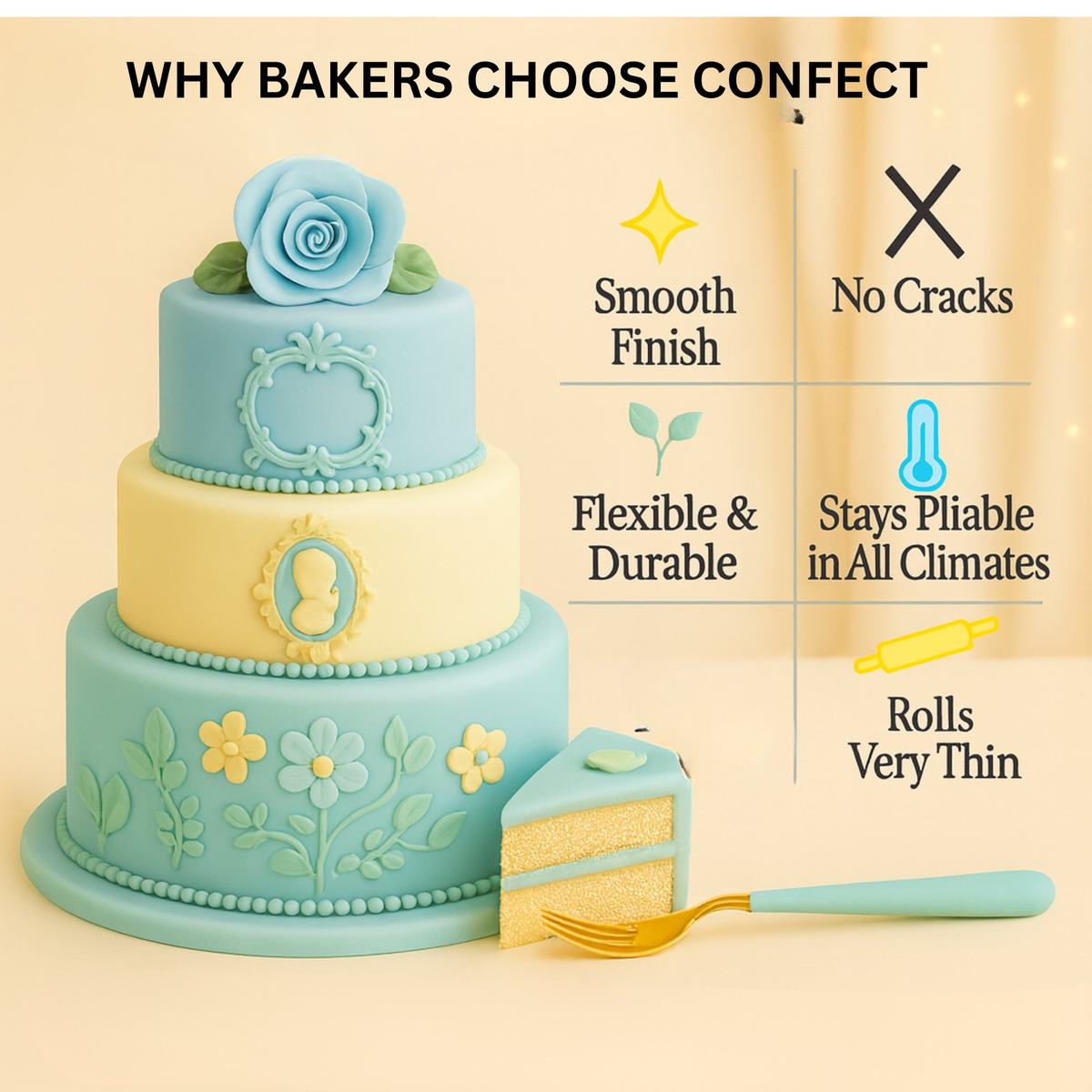 Confect Multipack of Baby Blue, Electric Blue, Ivory and Teal Sugarpaste 11 | Grocsy