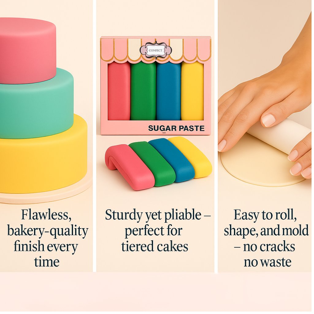 Confect Multipack of Old Rose, Pea Green, Brilliant Blue and Sunshine Yellow Sugarpaste 16 | Grocsy