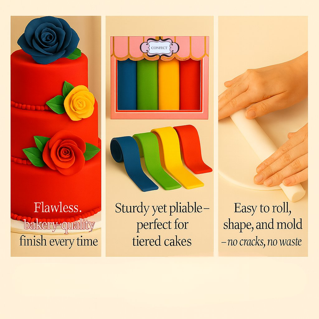 Confect Multipack of Navy Blue, Emerald Green, Yellow and Red Sugarpaste 14 | Grocsy