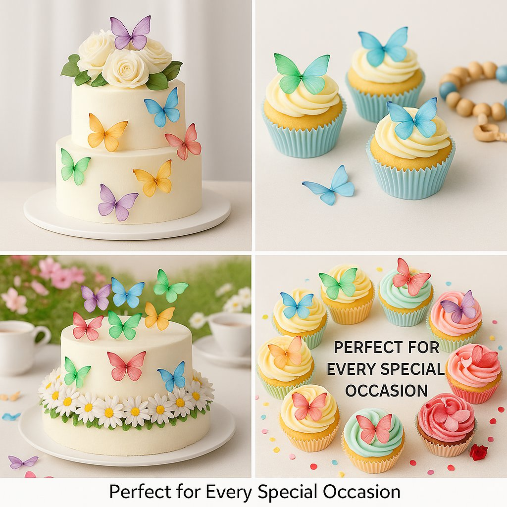 Confect Multicolor | Pack of 56 Edible Wafer Paper Butterflies | Grocsy