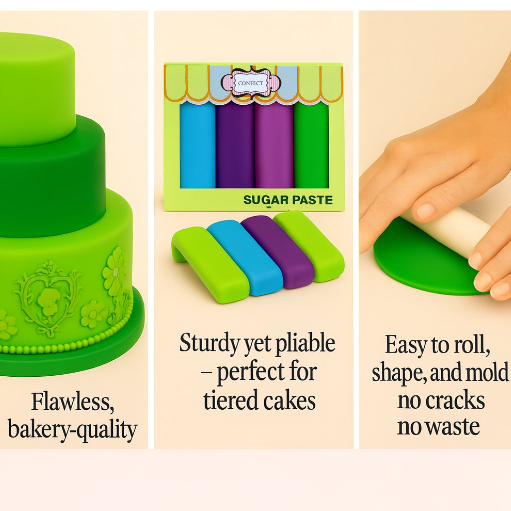 Confect Multipack of Neon Green, Electric Blue, Electric Purple and Lime Green Sugarpaste 03 | Grocsy