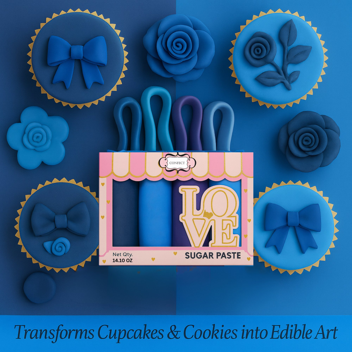 Confect Multipack of Navy Blue, Royal Blue, Electric Purple and Sky Blue Sugarpaste 10 | Grocsy