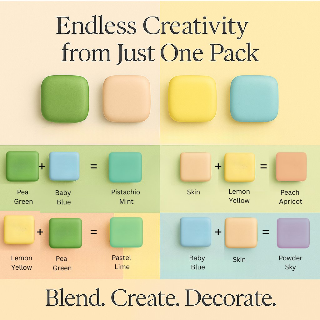 Confect Multipack of Pea Green, Skin, Lemon Yellow and Baby Blue Sugarpaste 29 | Grocsy