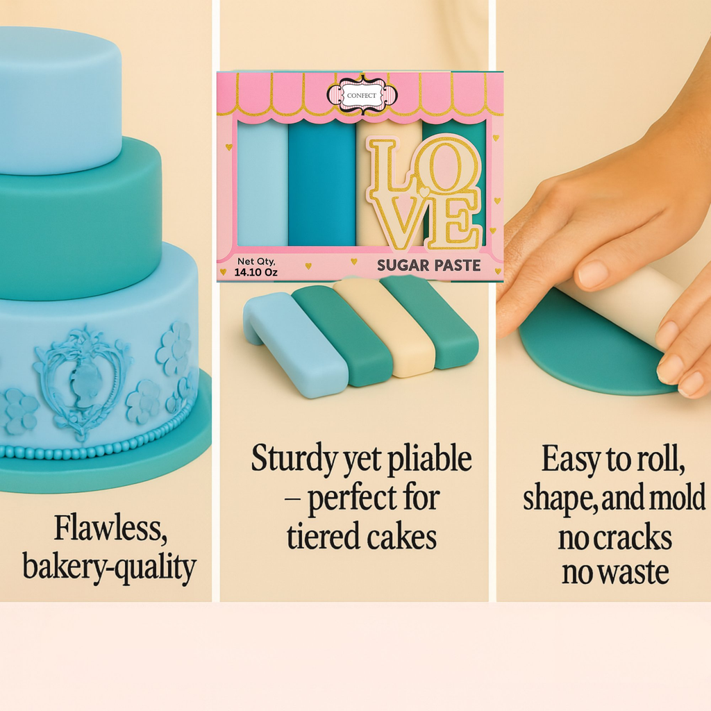 Confect Multipack of Baby Blue, Electric Blue, Ivory and Teal Sugarpaste 11 | Grocsy