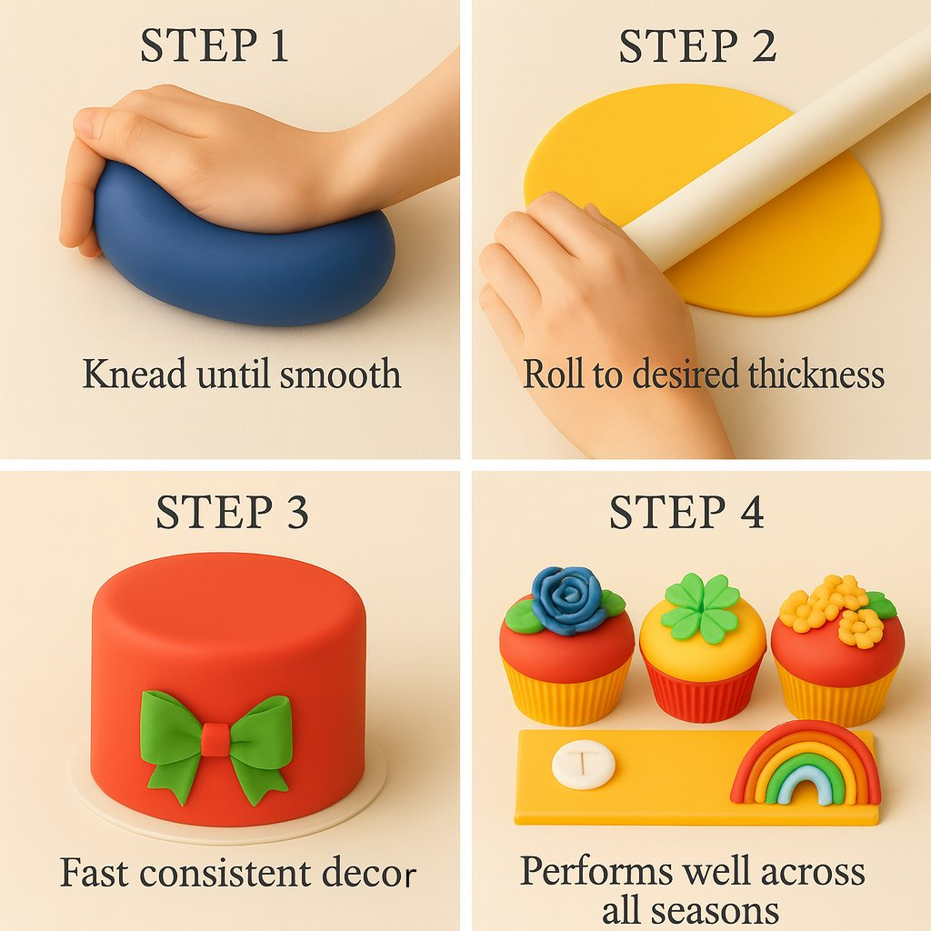 Confect Multipack of Navy Blue, Emerald Green, Yellow and Red Sugarpaste 14 | Grocsy