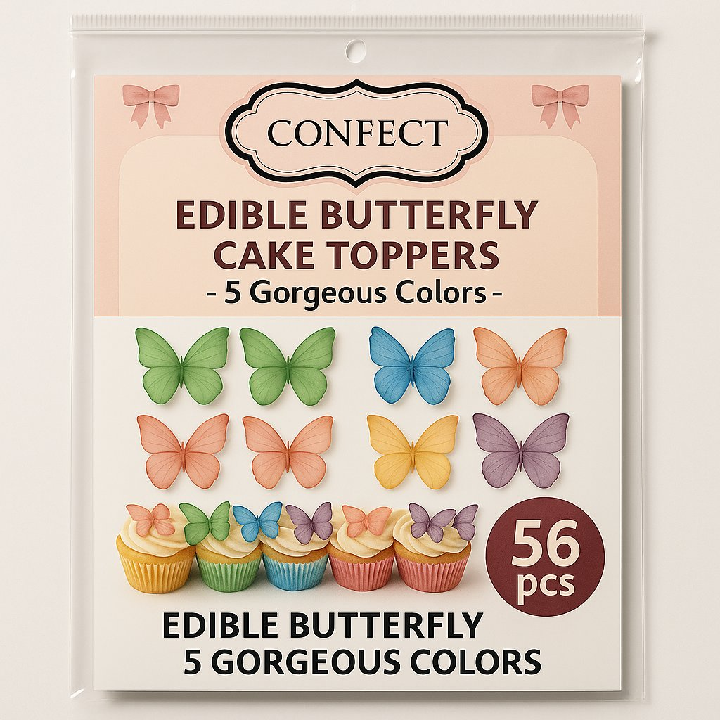 Confect Multicolor | Pack of 56 Edible Wafer Paper Butterflies | Grocsy