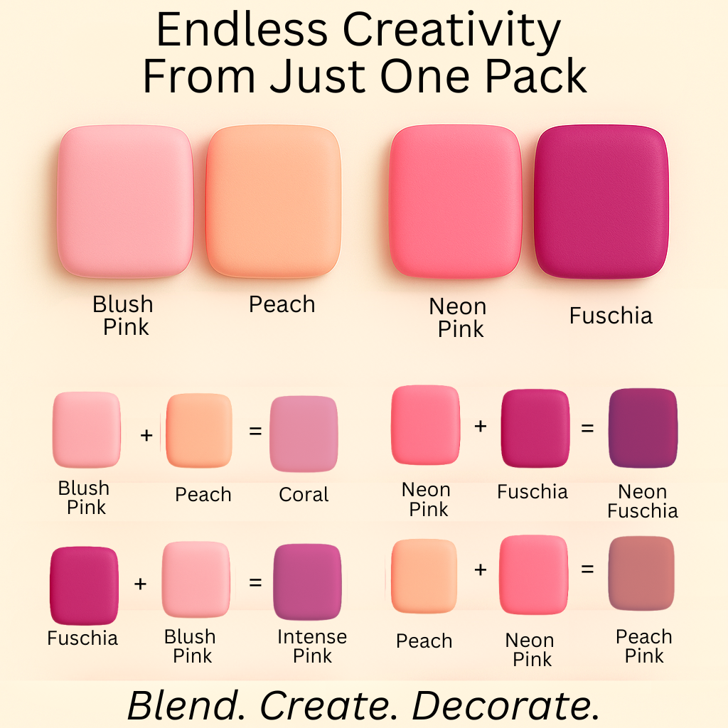 Confect Multipack of Blush Pink, Peach, Neon Pink and Fuchsia Pink Sugarpaste 21 | Grocsy