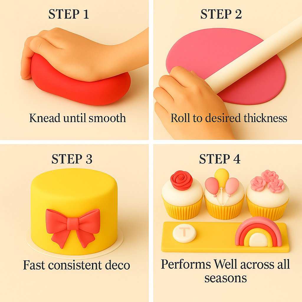 Confect Multipack of Red, yellow, old rose and White Sugarpaste 12 | Grocsy
