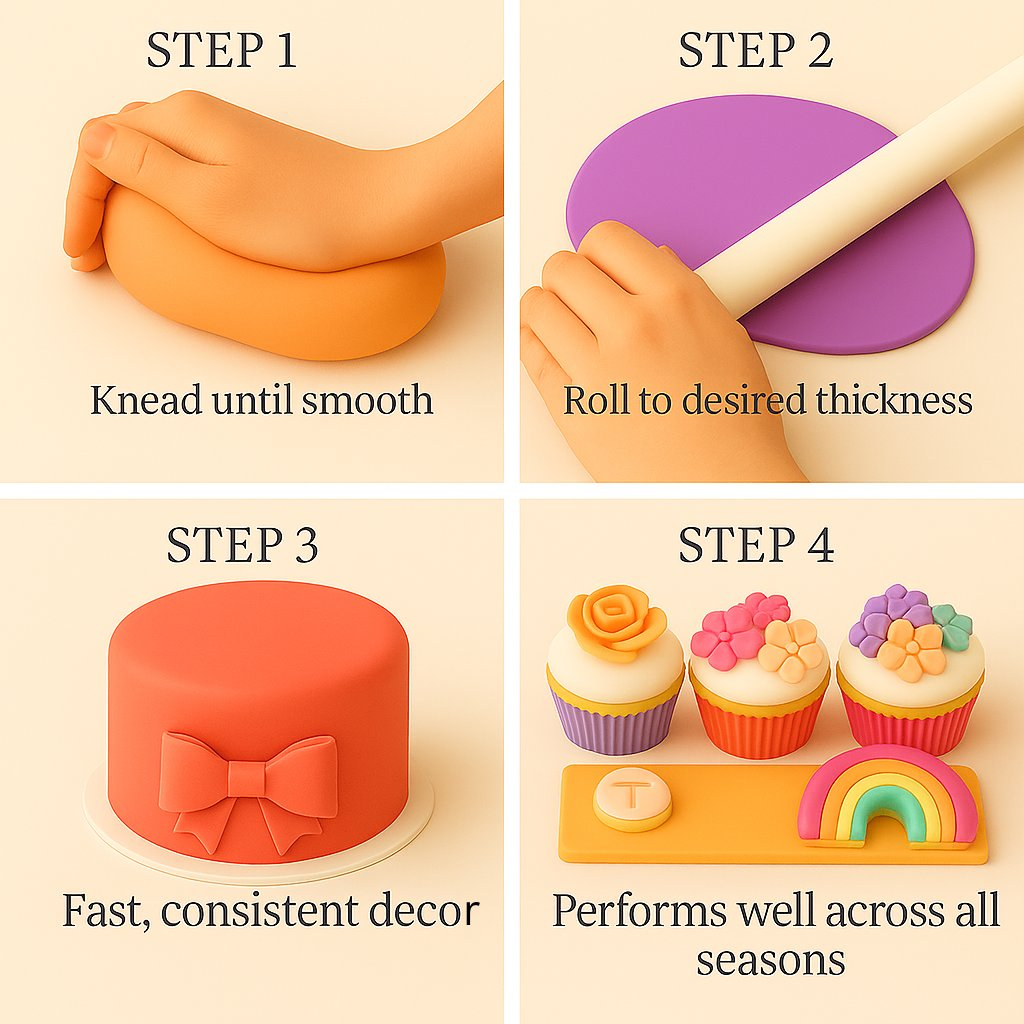 Confect Multipack of Orange, Hot pink, Red and Purple Sugarpaste 13 | Grocsy