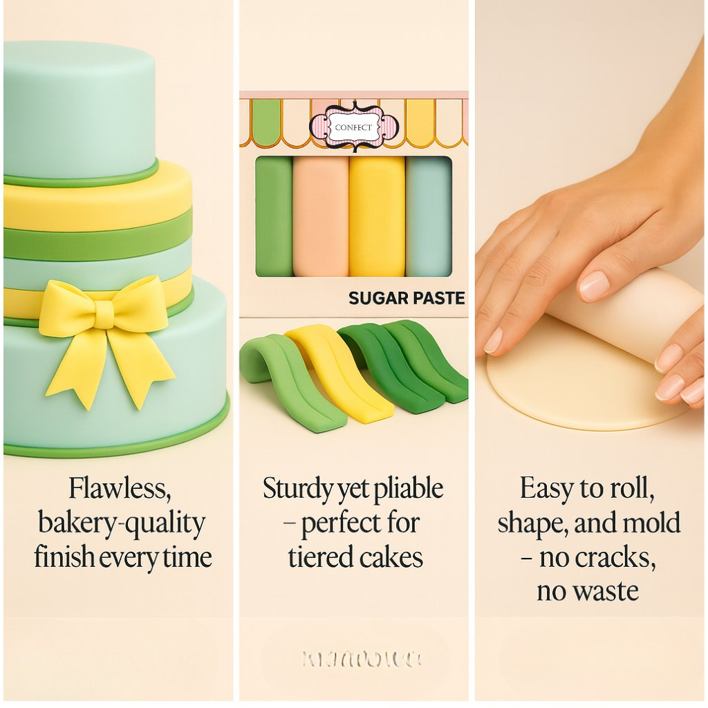 Confect Multipack of Pea Green, Skin, Lemon Yellow and Baby Blue Sugarpaste 29 | Grocsy