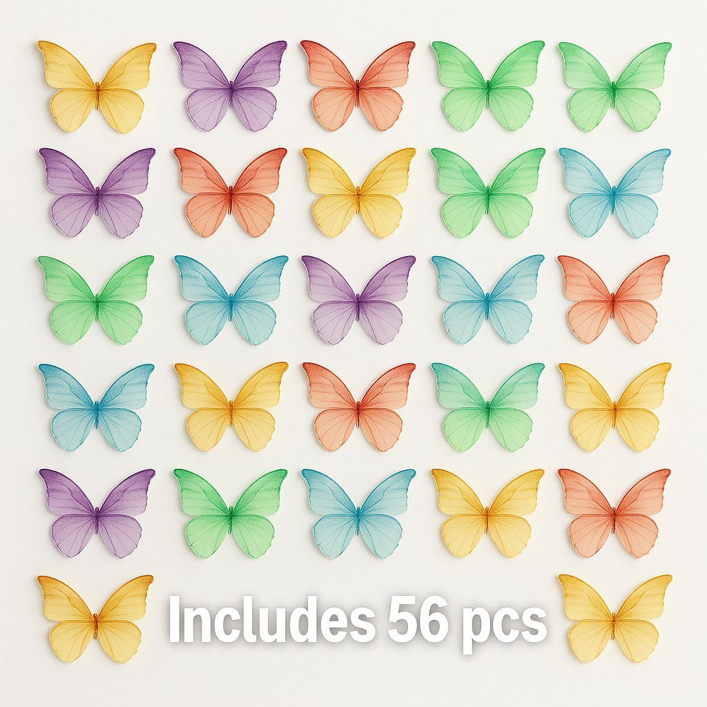 Confect Multicolor | Pack of 56 Edible Wafer Paper Butterflies | Grocsy