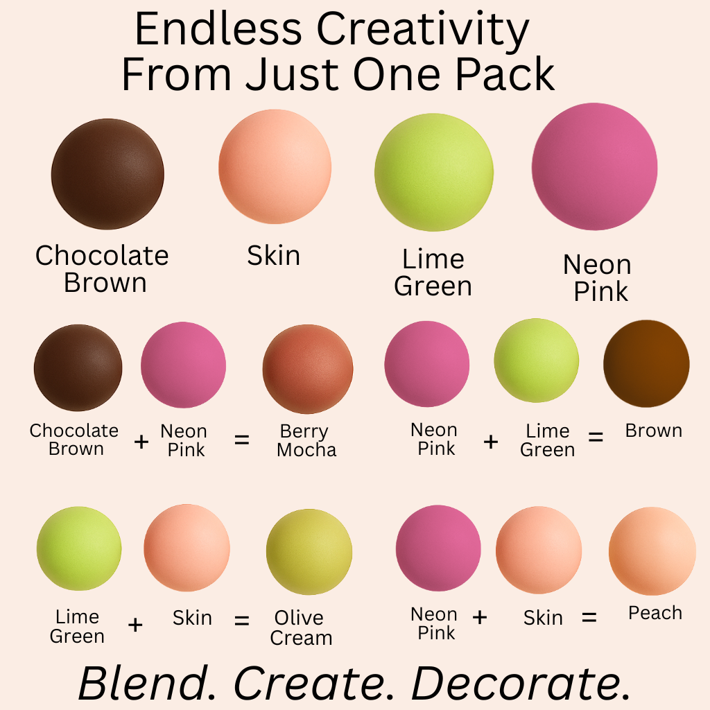 Confect Multipack of Brown, Skin, Lime Green and Neon Pink Sugarpaste 26 | Grocsy
