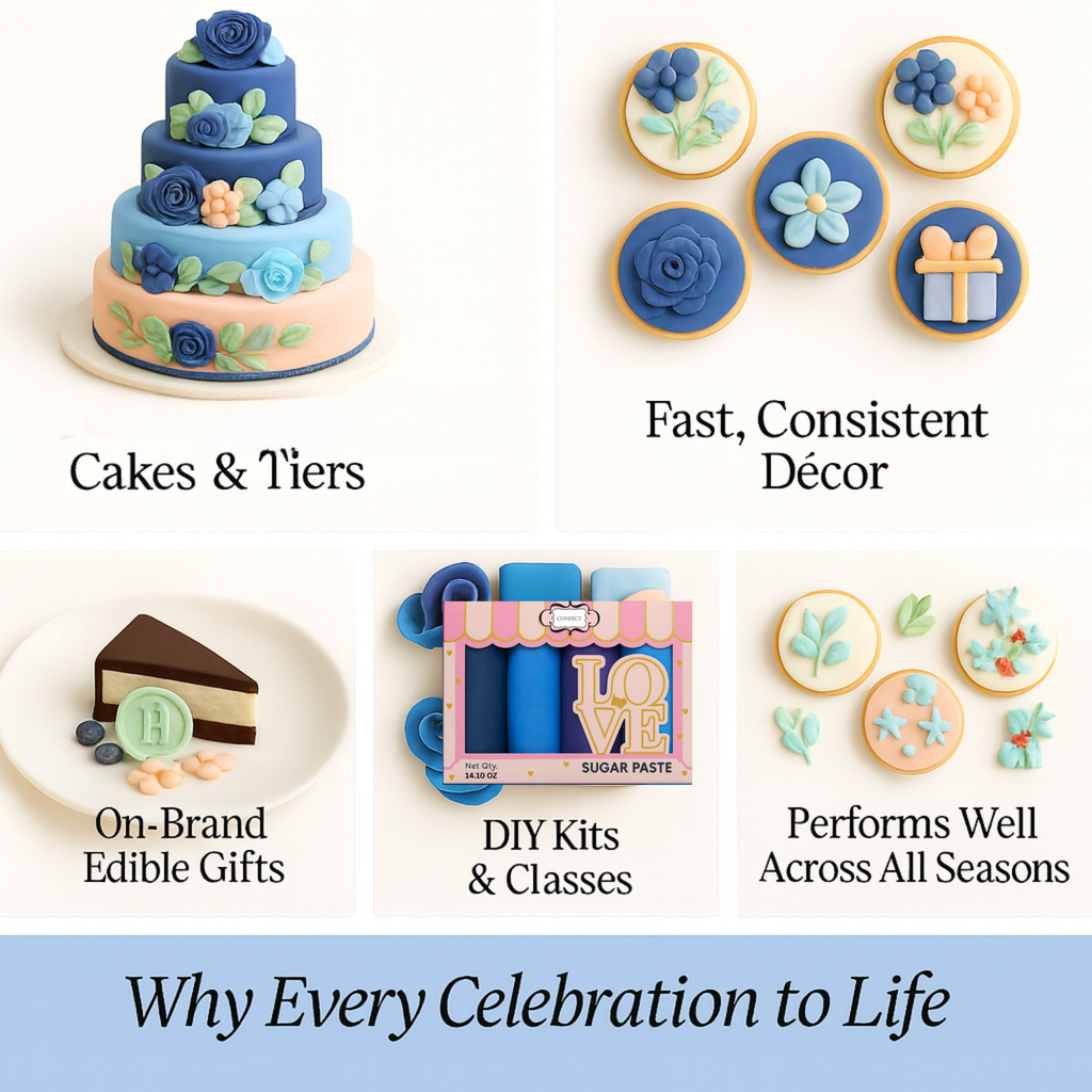 Confect Multipack of Navy Blue, Royal Blue, Electric Purple and Sky Blue Sugarpaste 10 | Grocsy