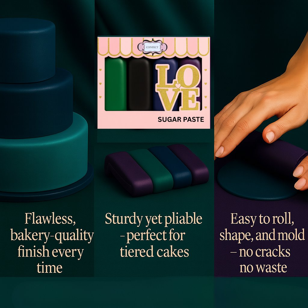 Confect Multipack of Emerald Green, Black, Navy Blue and Purple Sugarpaste 25 | Grocsy