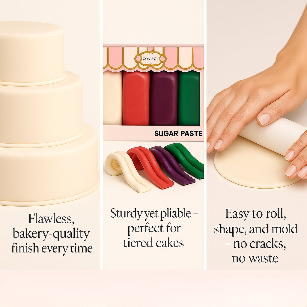 Confect Multipack of White, Hot pink, purple and Emerald green Sugarpaste 17 | Grocsy