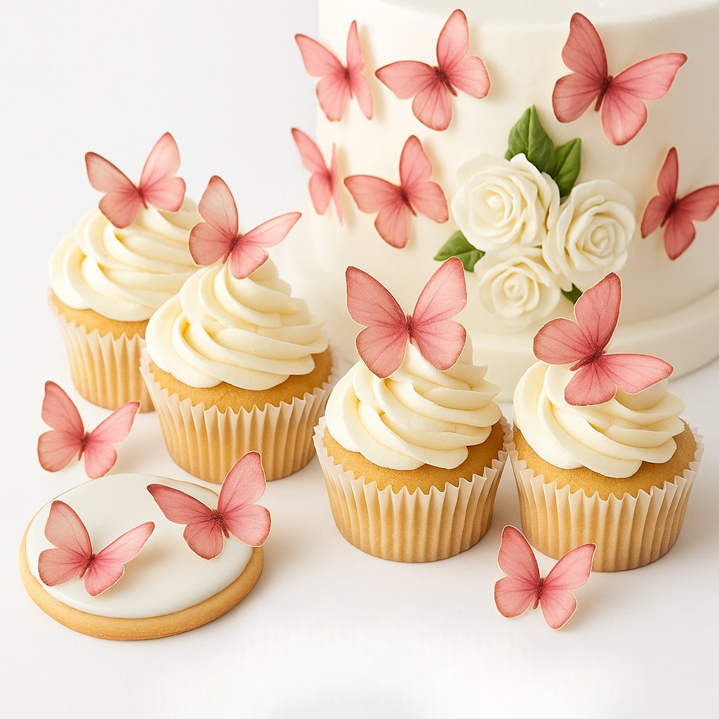 Confect Pink | Pack of 56 Edible Wafer Paper Butterflies | Grocsy