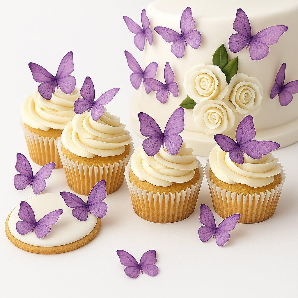 Confect Purple | Pack of 56 Edible Wafer Paper Butterflies | Grocsy