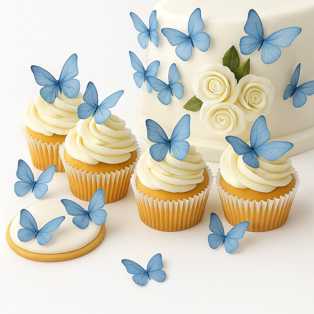 Confect Sky Blue | Pack of 56 Edible Wafer Paper Butterflies | Grocsy
