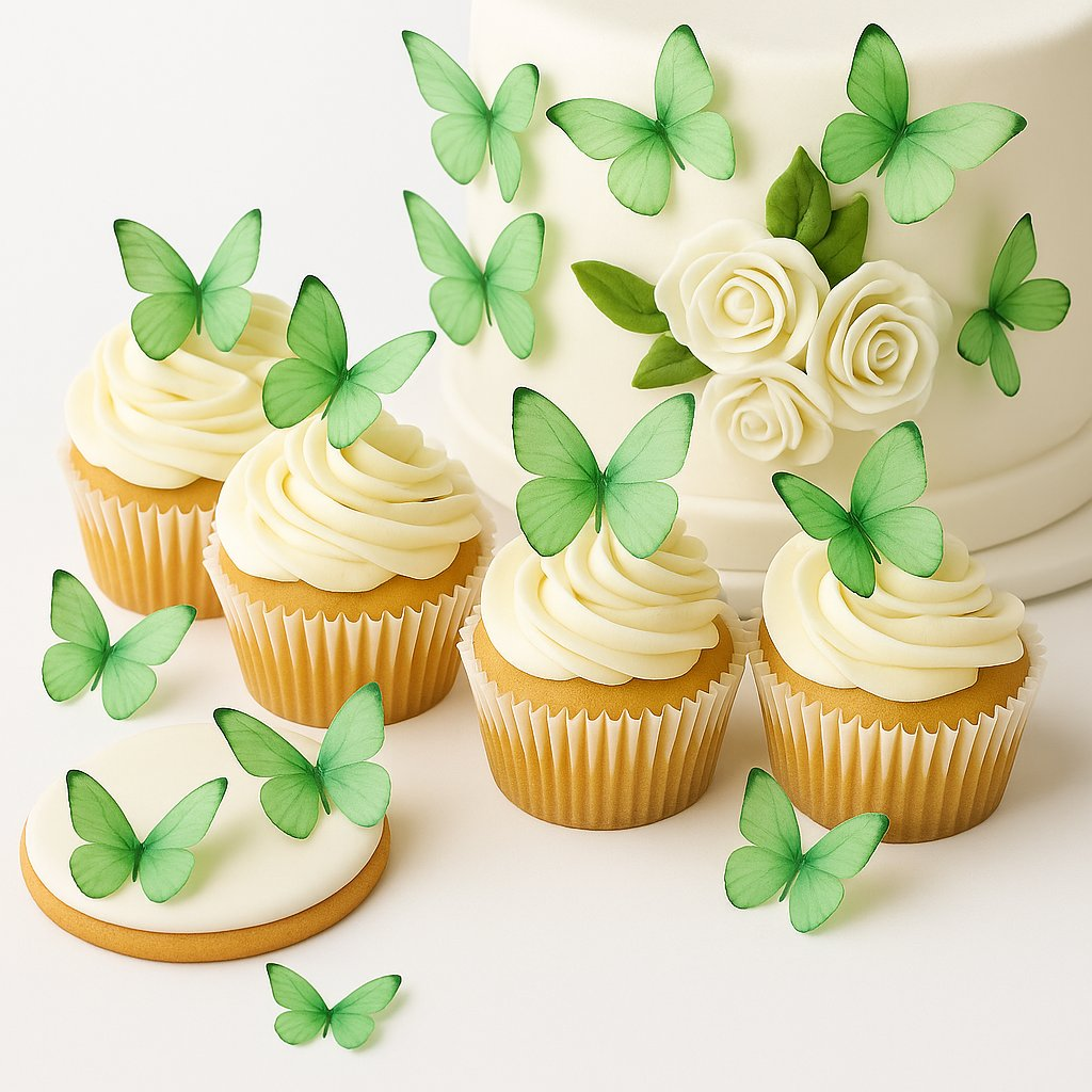 Confect Mint Green | Pack of 56 Edible Wafer Paper Butterflies | Grocsy