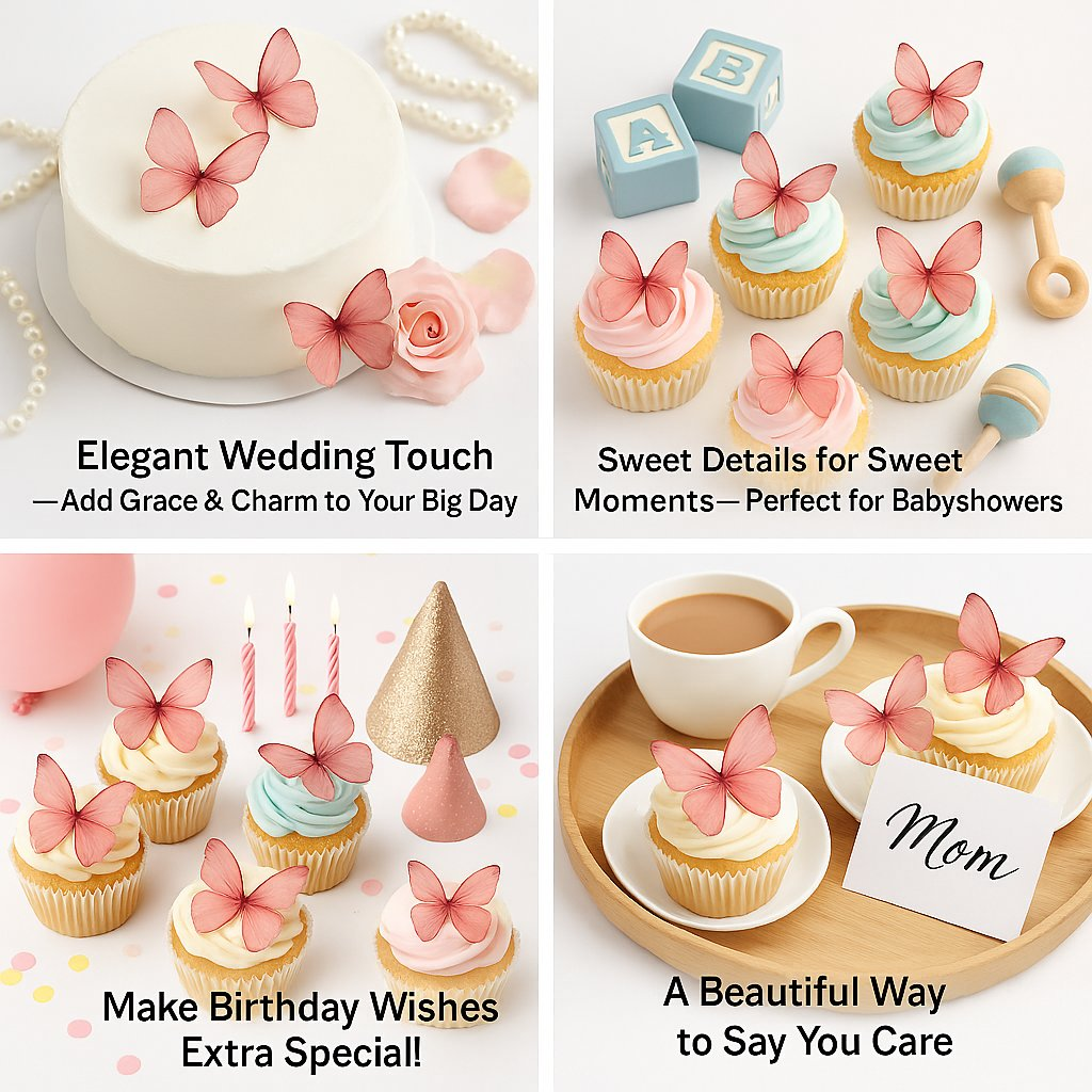 Confect Pink | Pack of 56 Edible Wafer Paper Butterflies | Grocsy