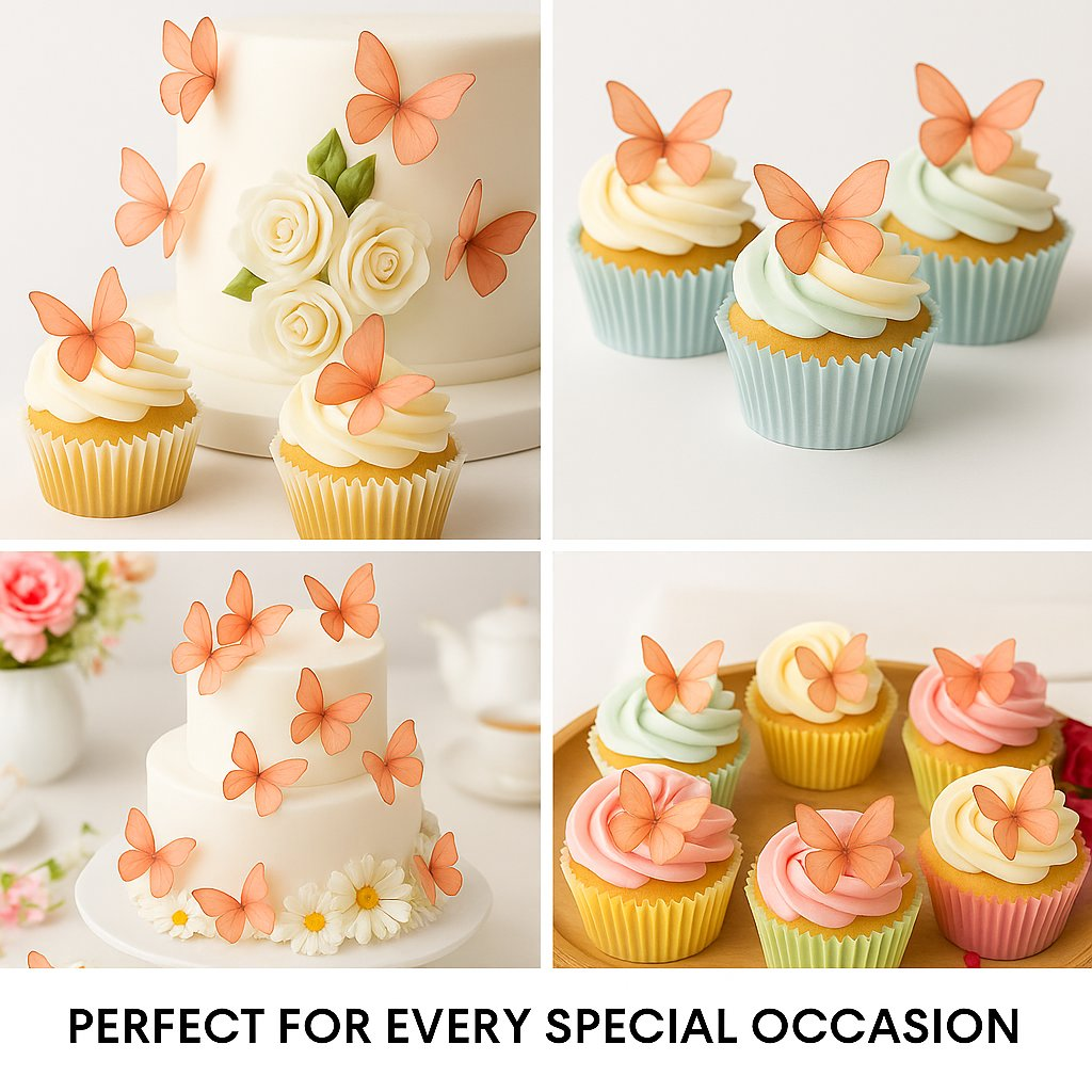 Confect Peach | Pack of 56 Edible Wafer Paper Butterflies | Grocsy