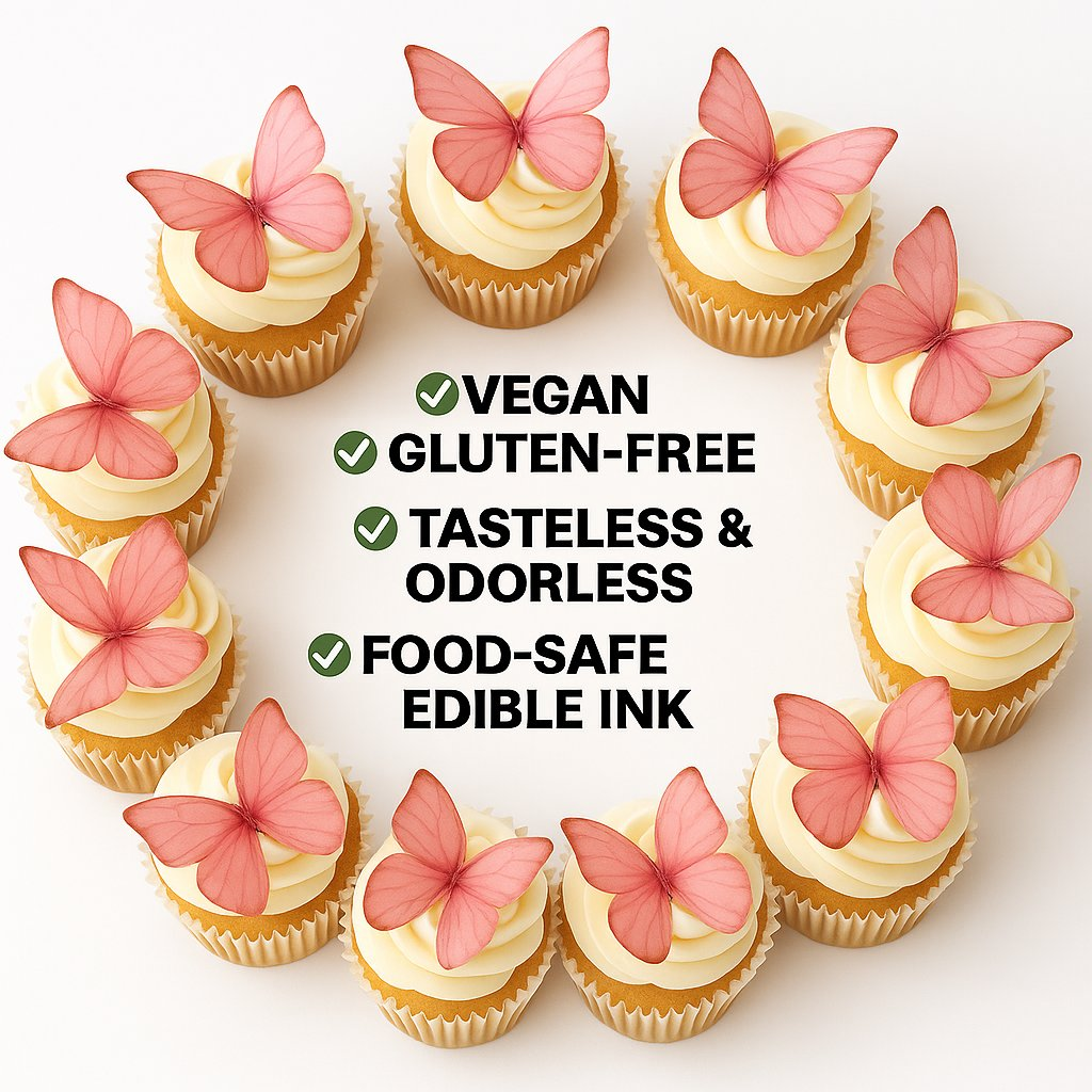 Confect Pink | Pack of 56 Edible Wafer Paper Butterflies | Grocsy