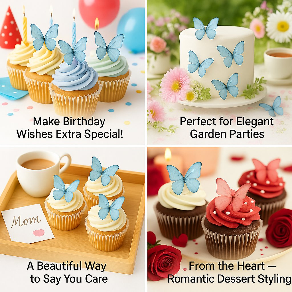 Confect Sky Blue | Pack of 56 Edible Wafer Paper Butterflies | Grocsy