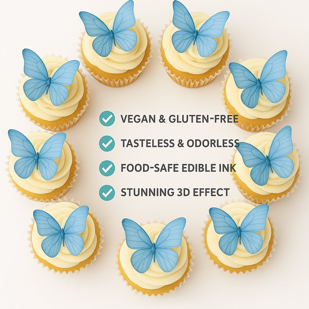 Confect Sky Blue | Pack of 56 Edible Wafer Paper Butterflies | Grocsy